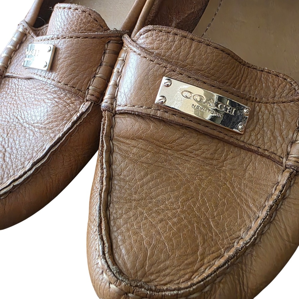 Coach Fredrica Tan Pebbled Leather Driving Loafers Shoes Brown Womens 8.5B A9175 - Picture 4 of 7